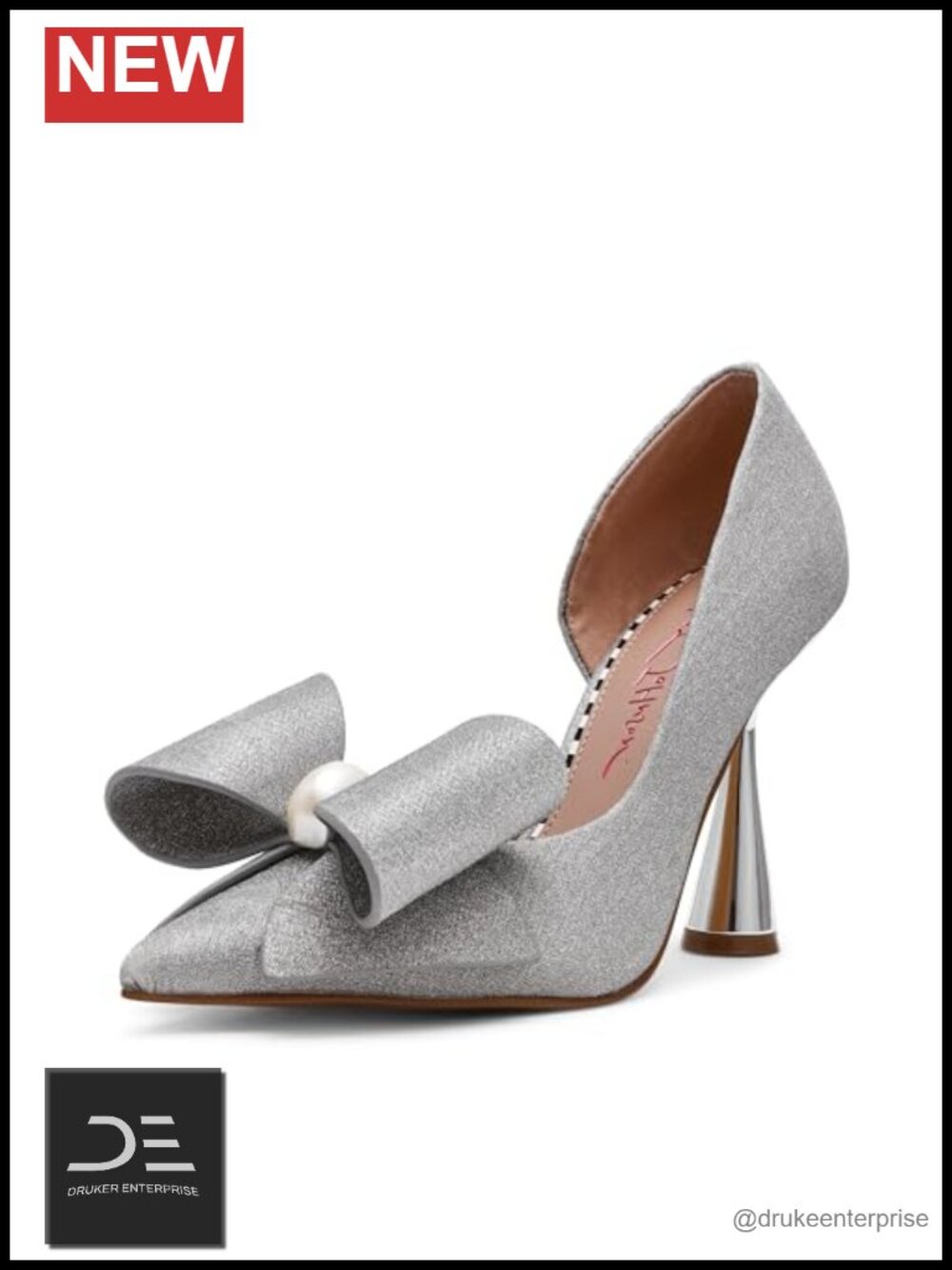 Sparkle Bow Pointed Toe Slip On Pump Heels